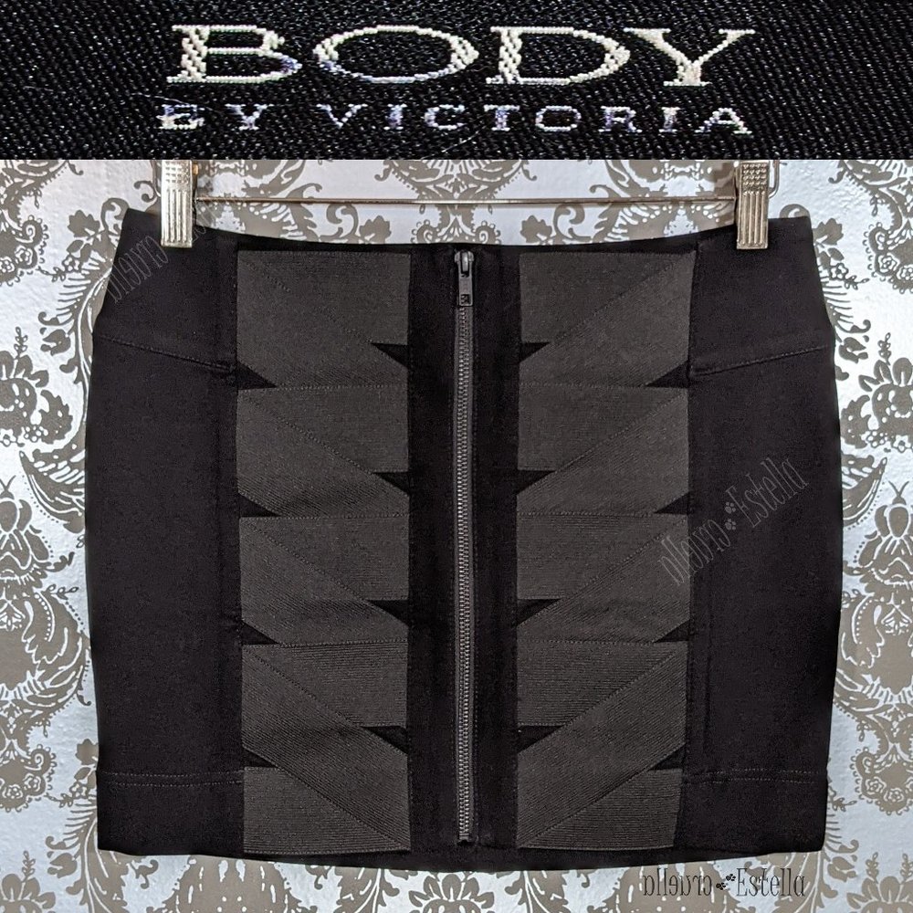 Victoria's Secret Black Mini Skirt with Front Zip and Panel Detail